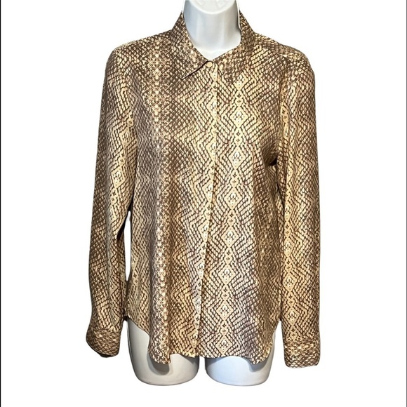 Donna Karan Exotic Snake Print Top Button Front Long Sleeve Designer Shirt Small - Picture 1 of 3